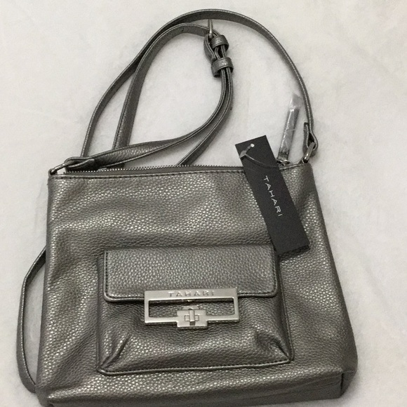 Tahari Handbags - SOLD. 🌻. NWT Tahari Pewter Crossbody Purse w/ adj. strap